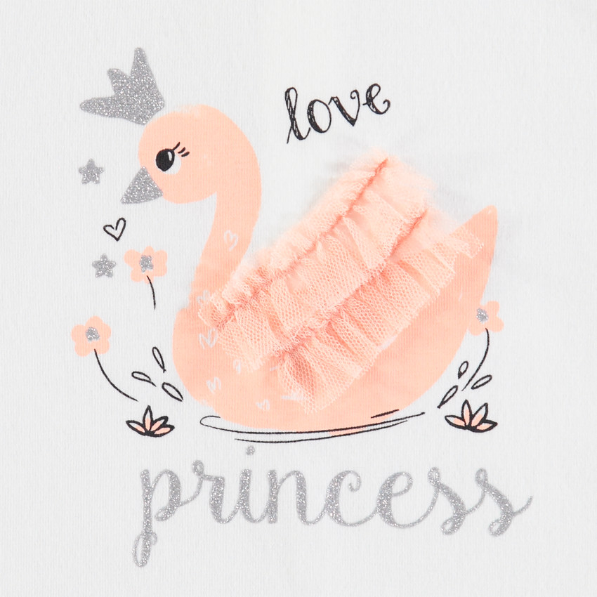 Ensemble avec t-shirt print cygne à détails pailletés et corsaire  