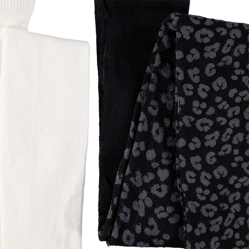 Junior - Lot de 2 collants épais imprimé léopard/uni 