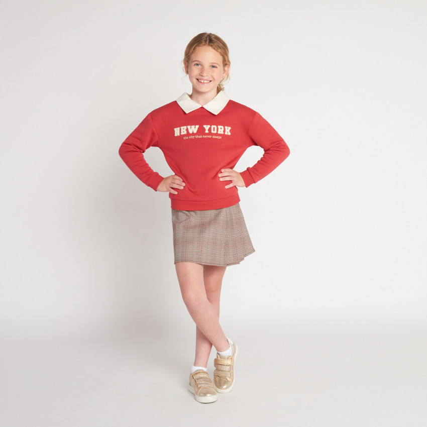 Sweat molleton avec col et borderie pour fille  