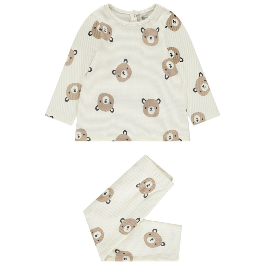 Set pyjama en nid d'abeille imprimé oursons pour bébé avec finitions différentes selon l'âge