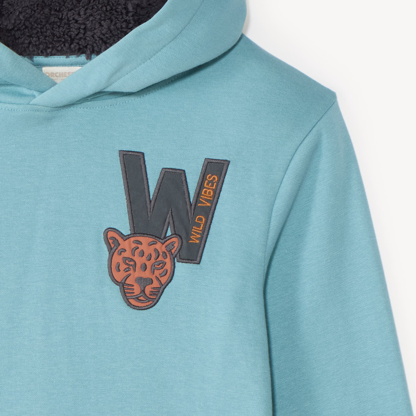 Sweat capuche garçon molleton doublé sherpa 