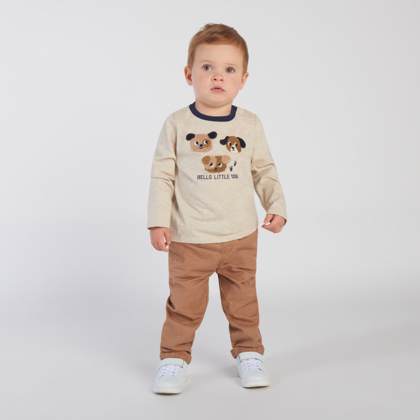 T-shirt manches longues à patchs bouclettes chiens pour bébé garçon