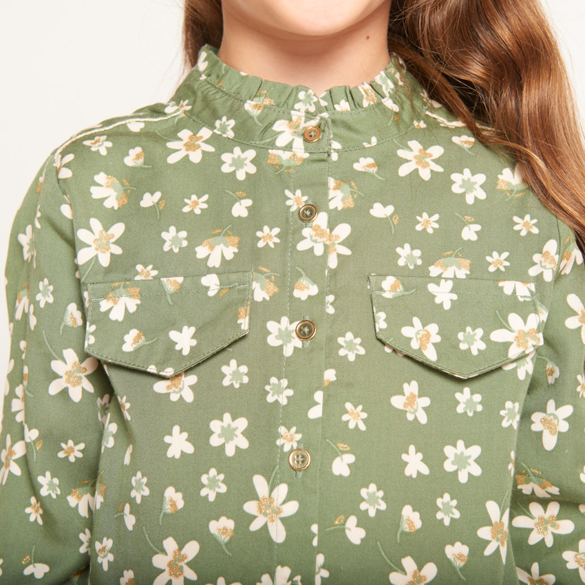 Robe manches longues style chemise imprimé pour fille 