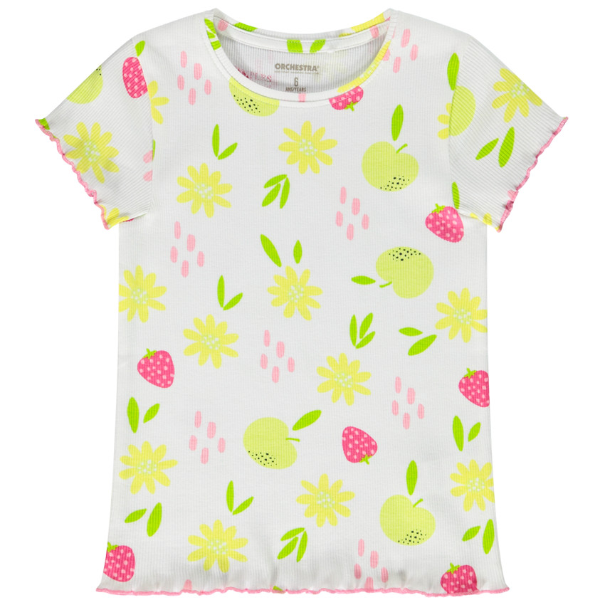 T-shirt manches courtes imprimé effet côtelé pour fille 