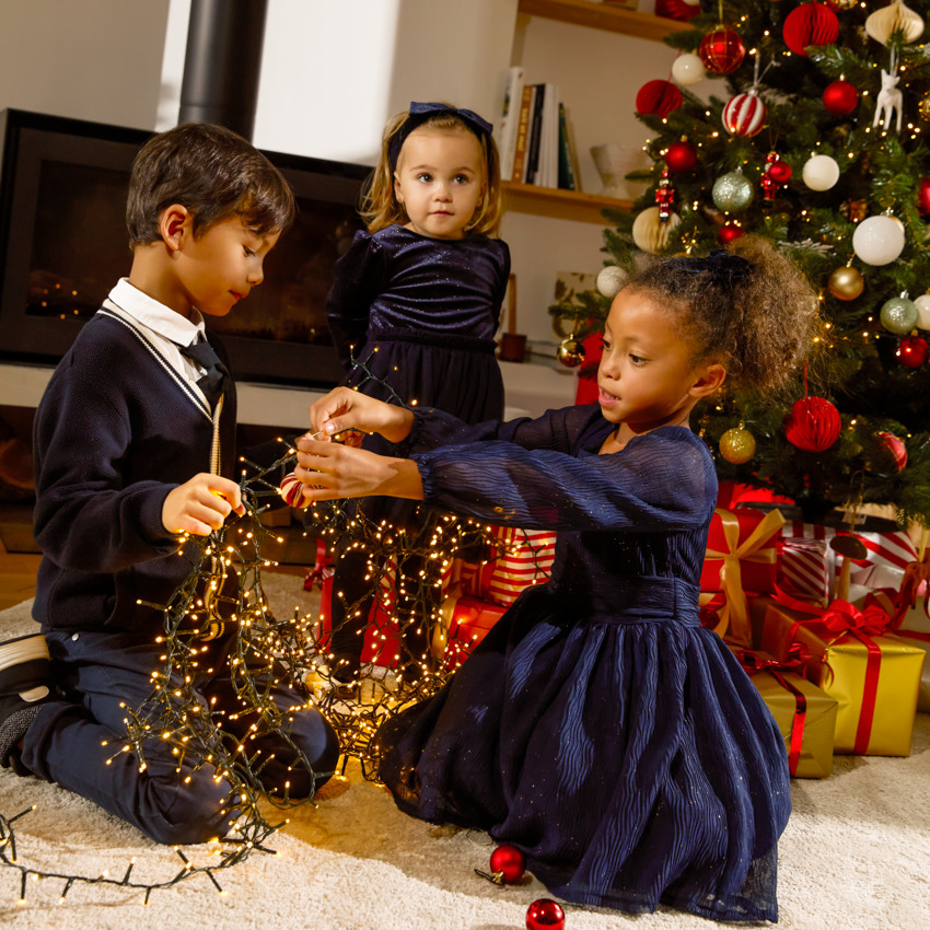 Robe de fête manches longues en crêpe pailletée pour fille 