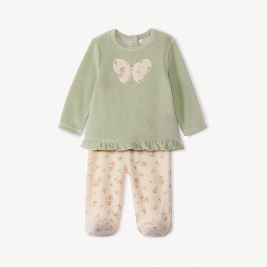 Pyjama 2 pièces en velours pour bébé fille avec finitions différentes selon l'âge 