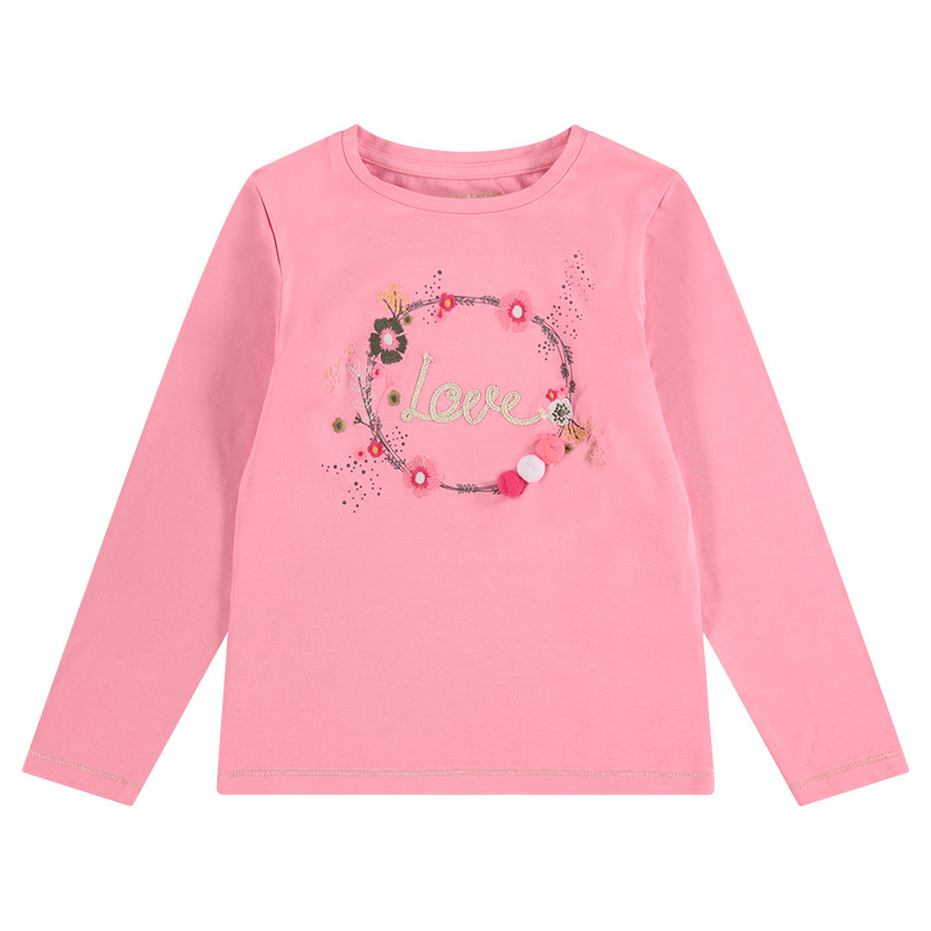 Tee-shirt manches longues en jersey avec print floral et pompons 