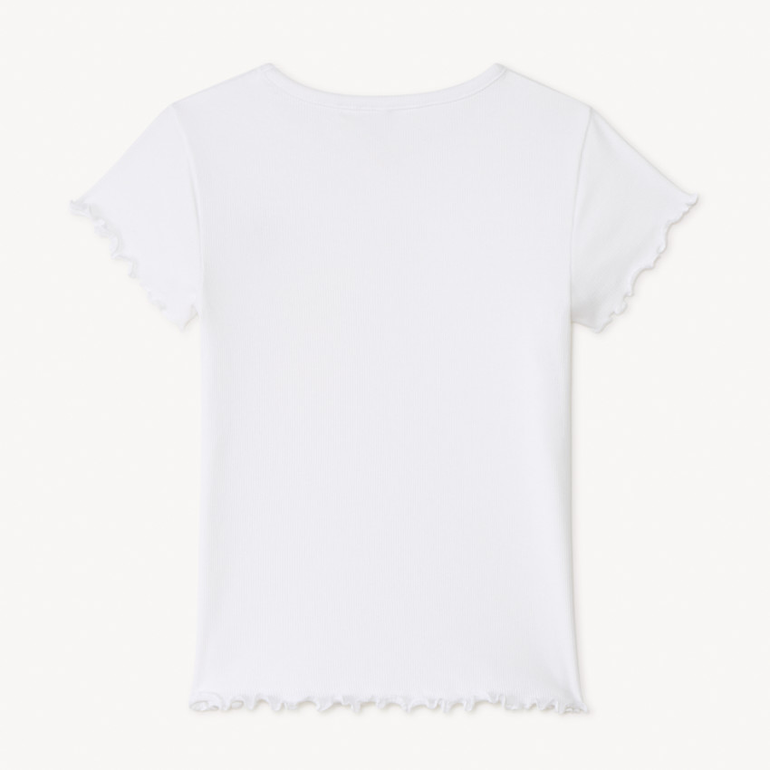T-shirt manches courtes en maille côtelée uni broderie cœur pour fille 