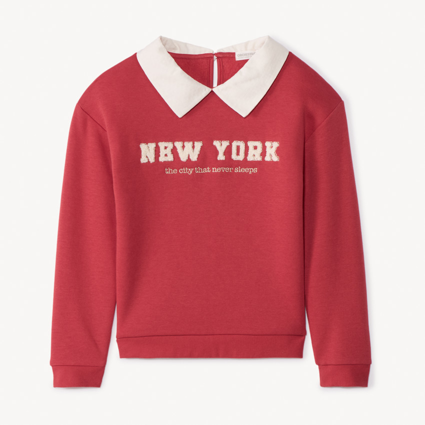 Sweat molleton avec col et borderie pour fille