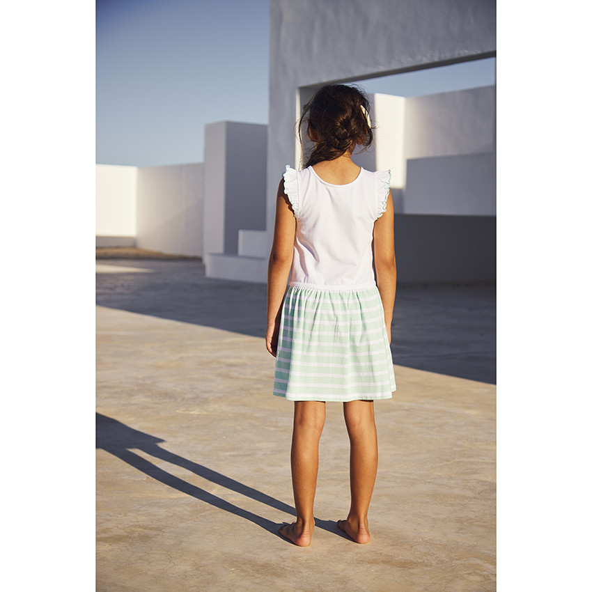 Robe manches courtes volantées et rayures en jersey pour fille 