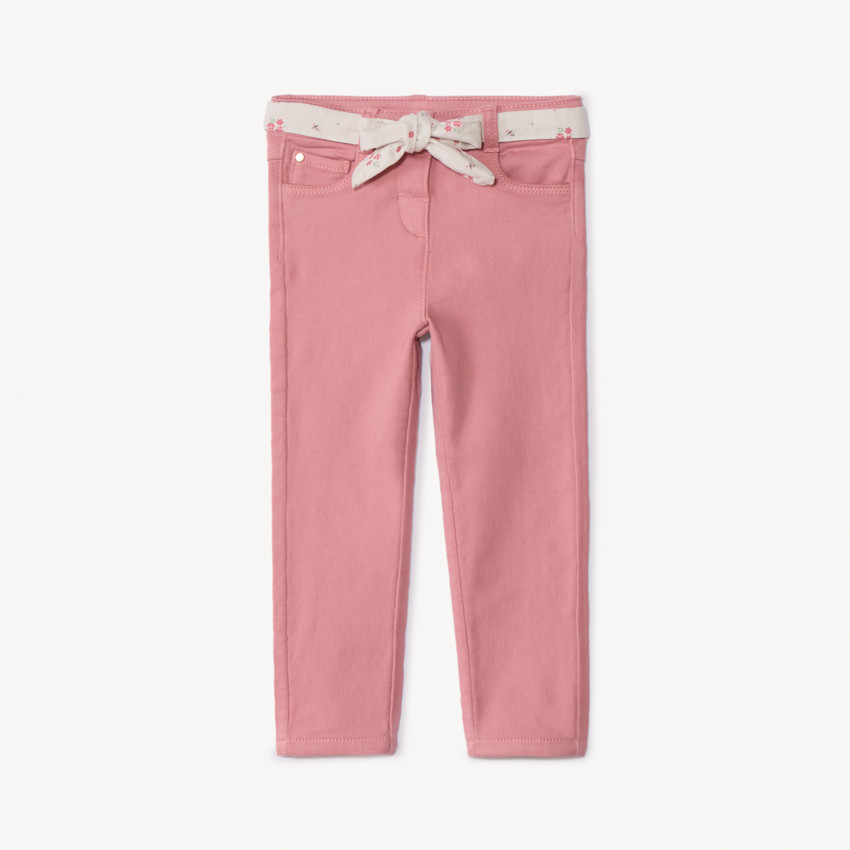 Jean droit avec ceinture fleurie à nouer pour bébé fille 
