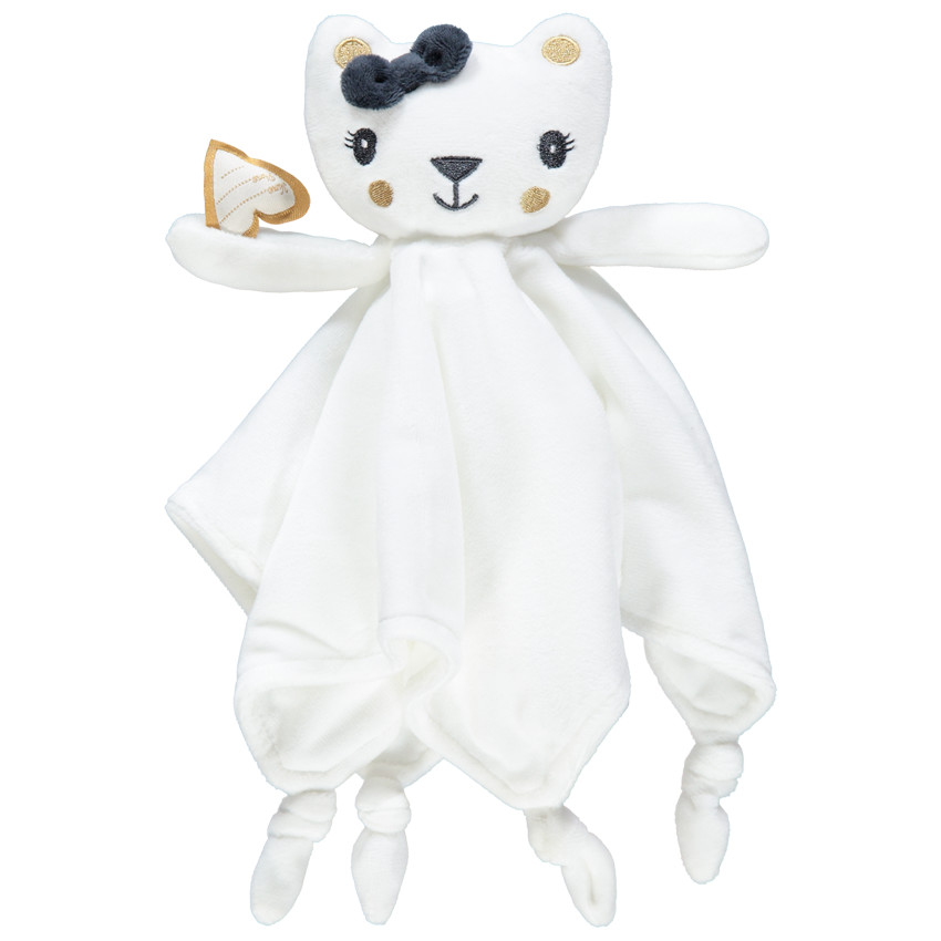 Doudou chat en velours à étiquette forme coeur 