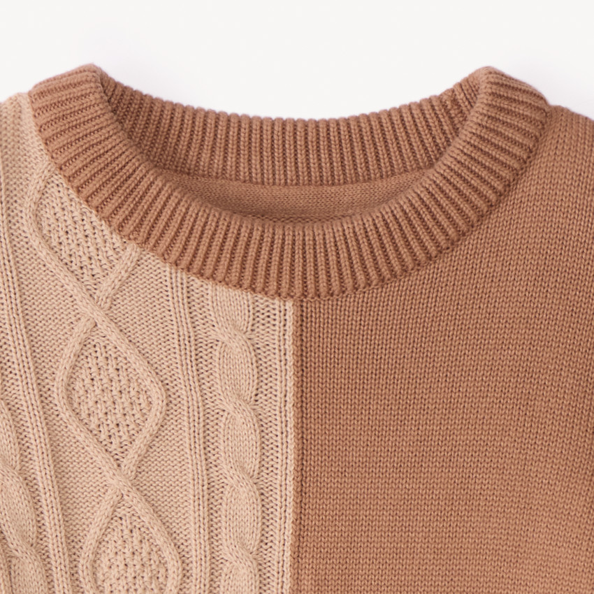 Pull manches longues tricolore en tricot torsade pour garçon  