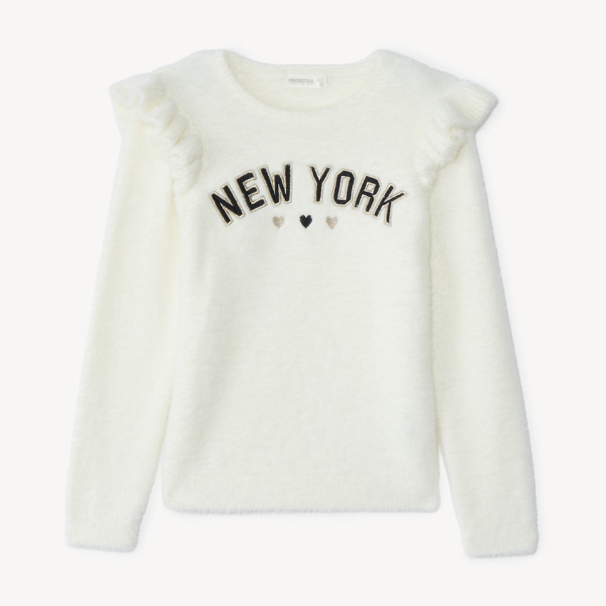 Pull pelucheux en tricot et volants fantaisies pour fille  