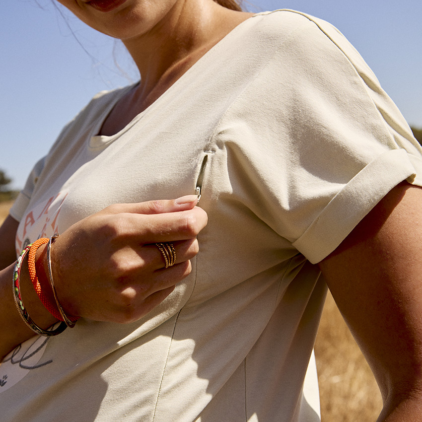 T-shirt de grossesse manches courtes printé à zips pour l'allaitement 