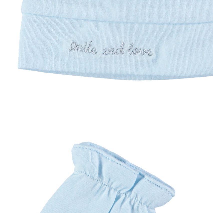 Set bonnet et moufles en coton avec broderie pour bébé garçon 