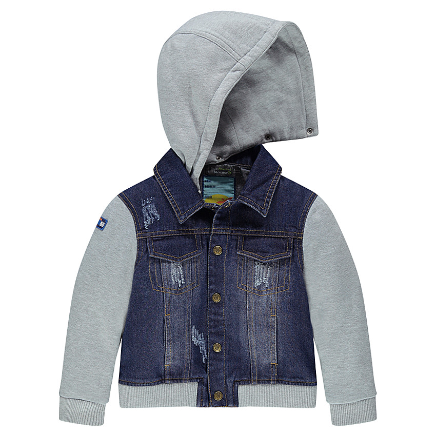 Veste en jeans bi-matière à capuche amovible 