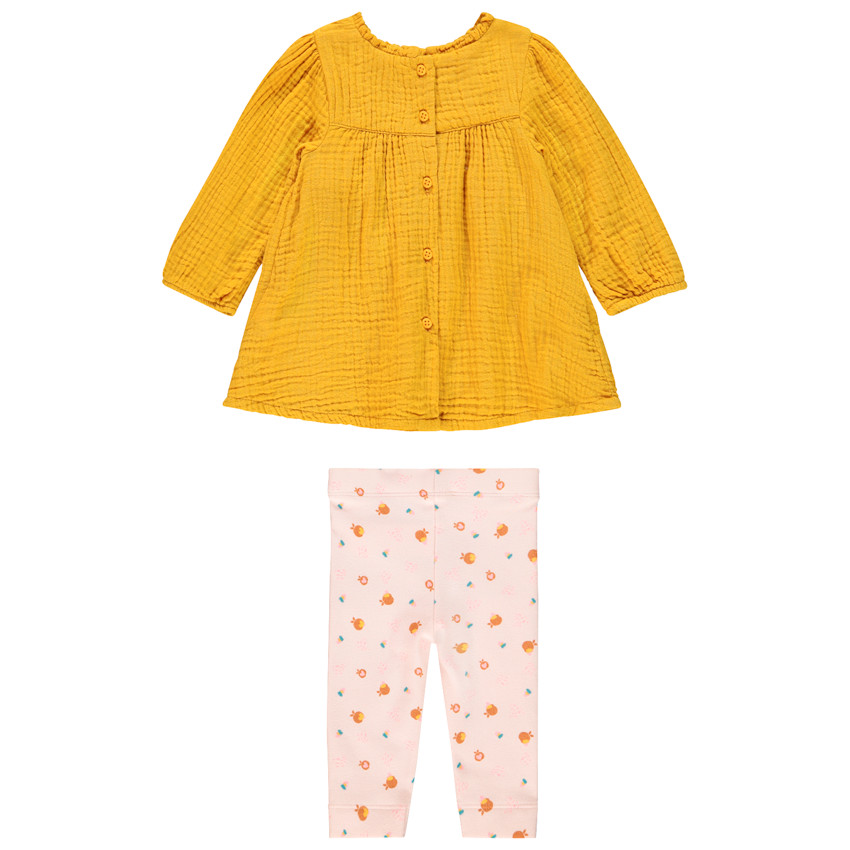Ensemble avec tunique en gaze de coton et legging pour bébé fille 