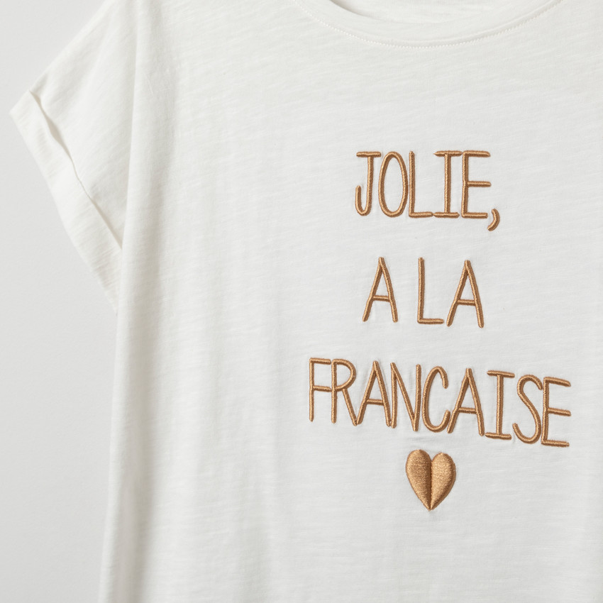 T-shirt de grossesse manches courtes à message doré brodé 