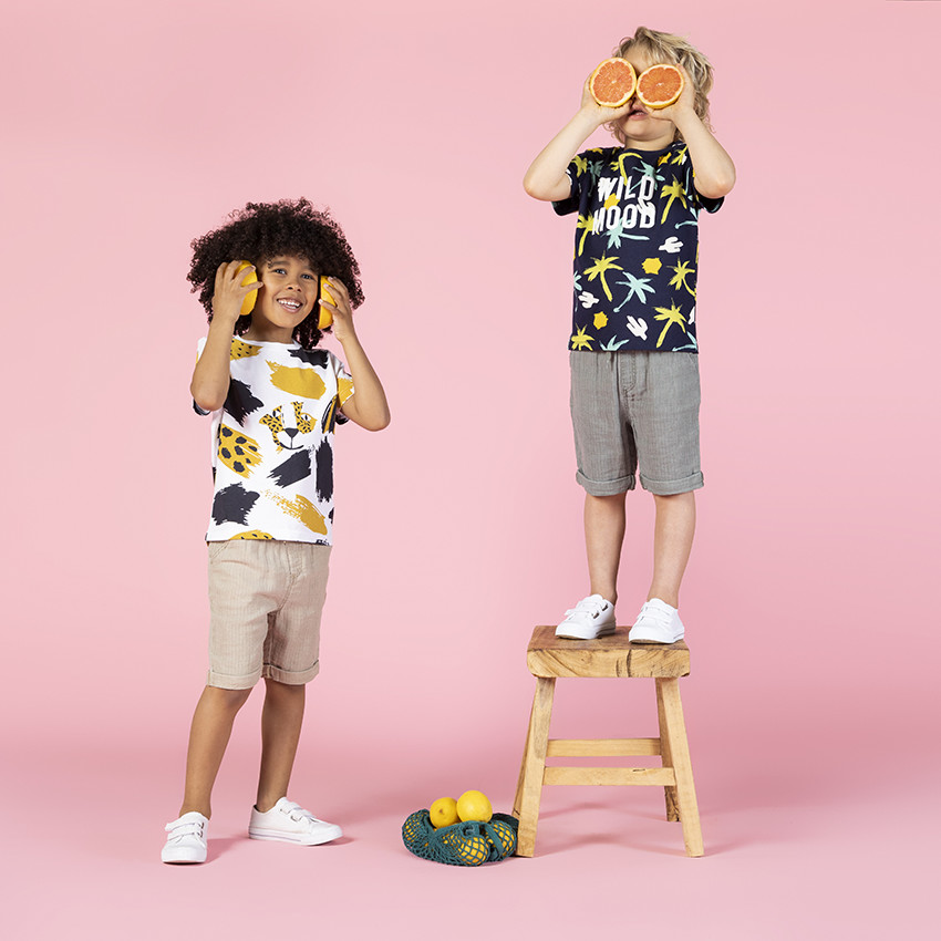 T-shirt manches courtes en coton pour enfant garçon print palmiers 