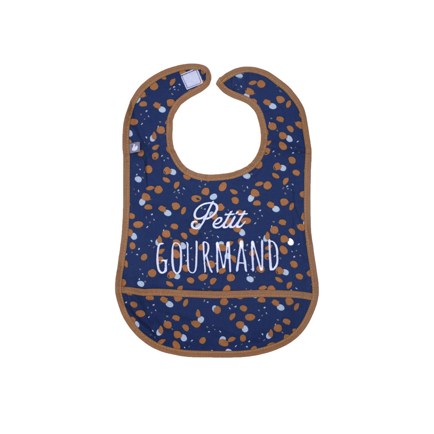 Bavoir en coton enduit avec message : "Petit gourmand" 