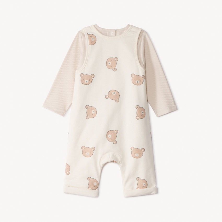Ensemble 2 pièces salopette imprimé ourson pour bébé 