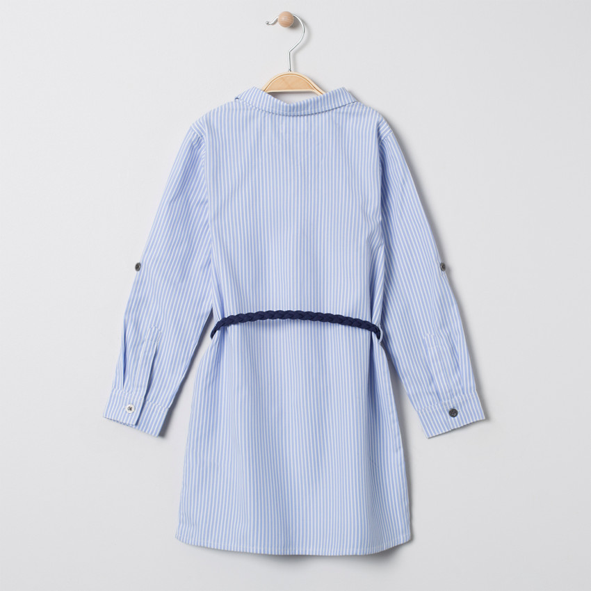 Robe chemise manches longues à rayures all-over et ceinture 