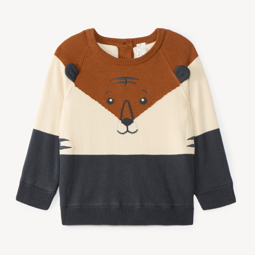 Pull manches longues en tricot ludique doublé en velours pour bébé garçon
