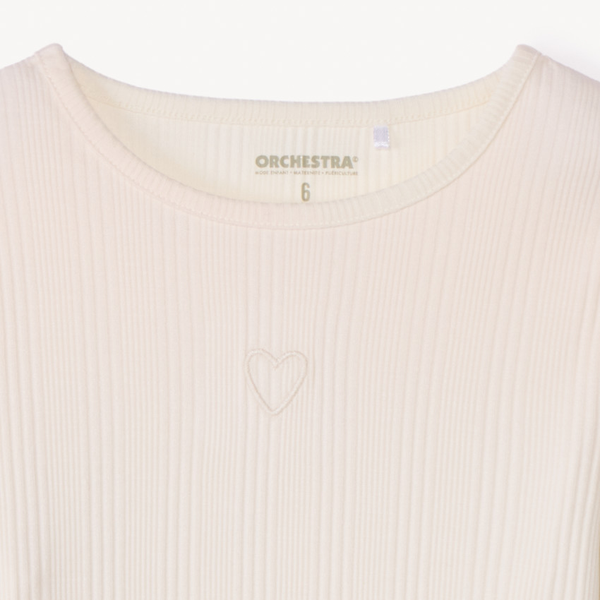 T-shirt manches longues côtelé brodé cœur pour fille 