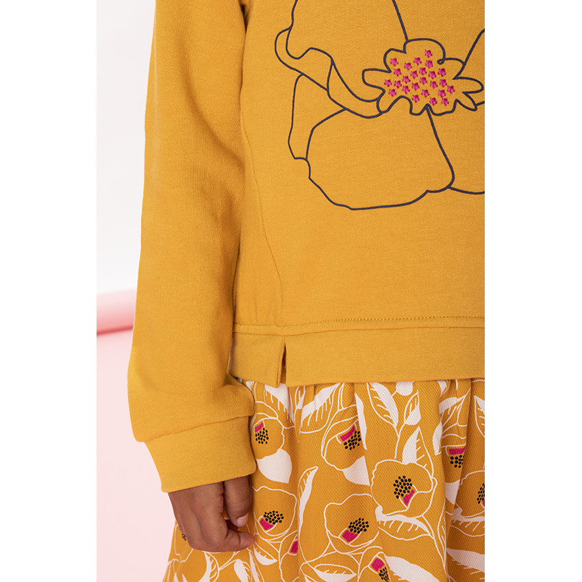 Robe manches longues bi-matière effet 2 en 1 en molleton et lyocell doublée en coton 