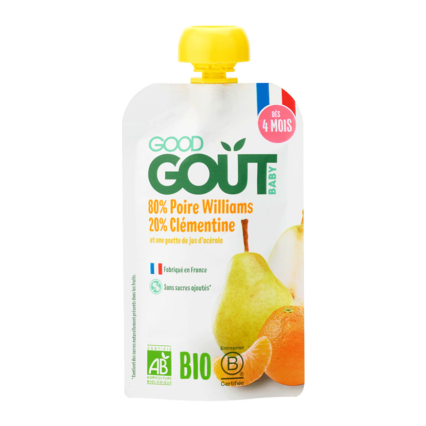 Compote de fruits BIO en gourde 120g poire/clémentine 