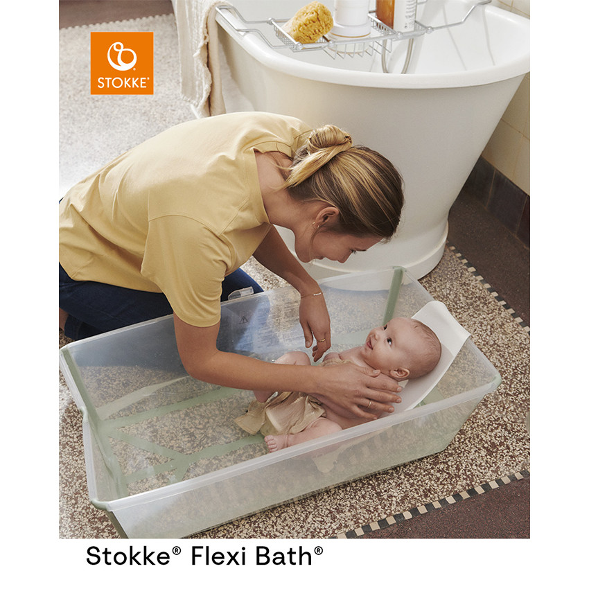 BU489 - Ensemble baignoire Stokke Flexi Bath ® XL transparent bleu et  transat de bain nouveau -né