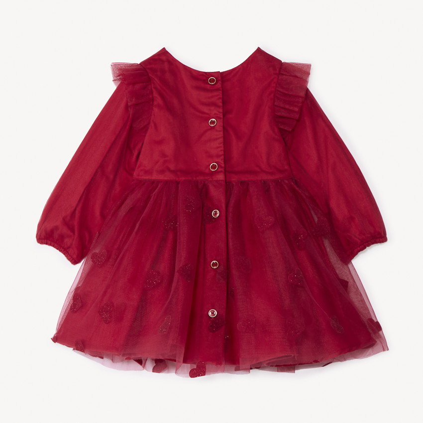 Robe de fête manches longues à cœurs pailletés pour bébé fille 