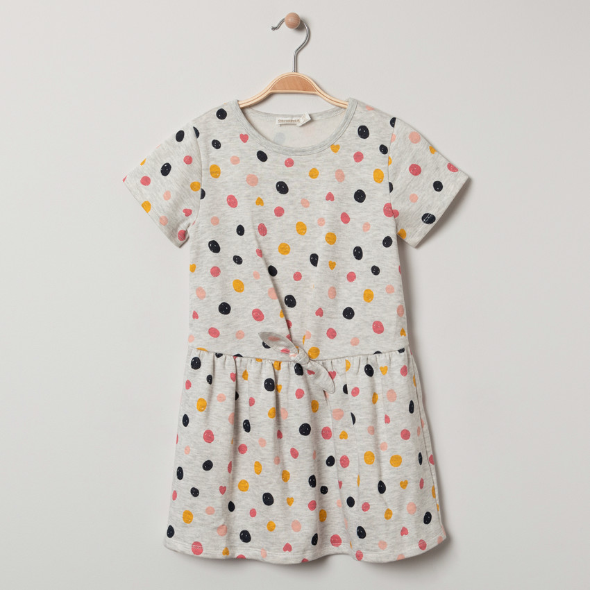 Robe manches courtes imprimée en molleton pour enfant fille Main Robe manches courtes imprimée en molleton pour enfant fille