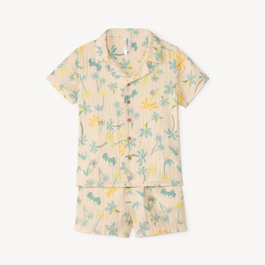 Ensemble 2 pièces chemise manches courtes + bermuda à motifs tropicaux pour bébé garçon 