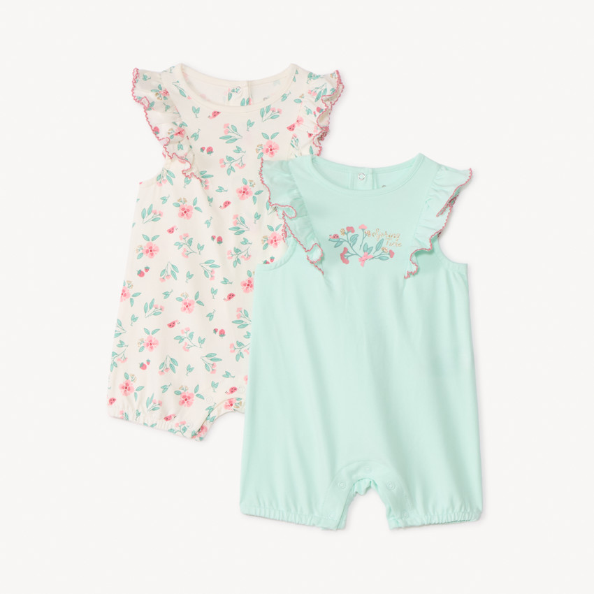 Lot de 2 combinaisons courtes motifs fleuris pour bébé fille