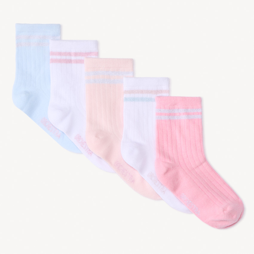 Lot de 5 paires de chaussettes à liserés pailletés pour fille