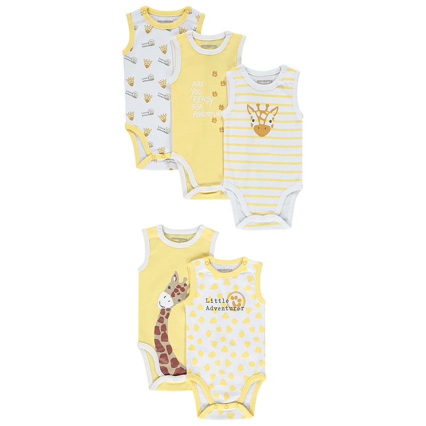 Lot de 5 bodies imprimé girafes pour bébé garçon 