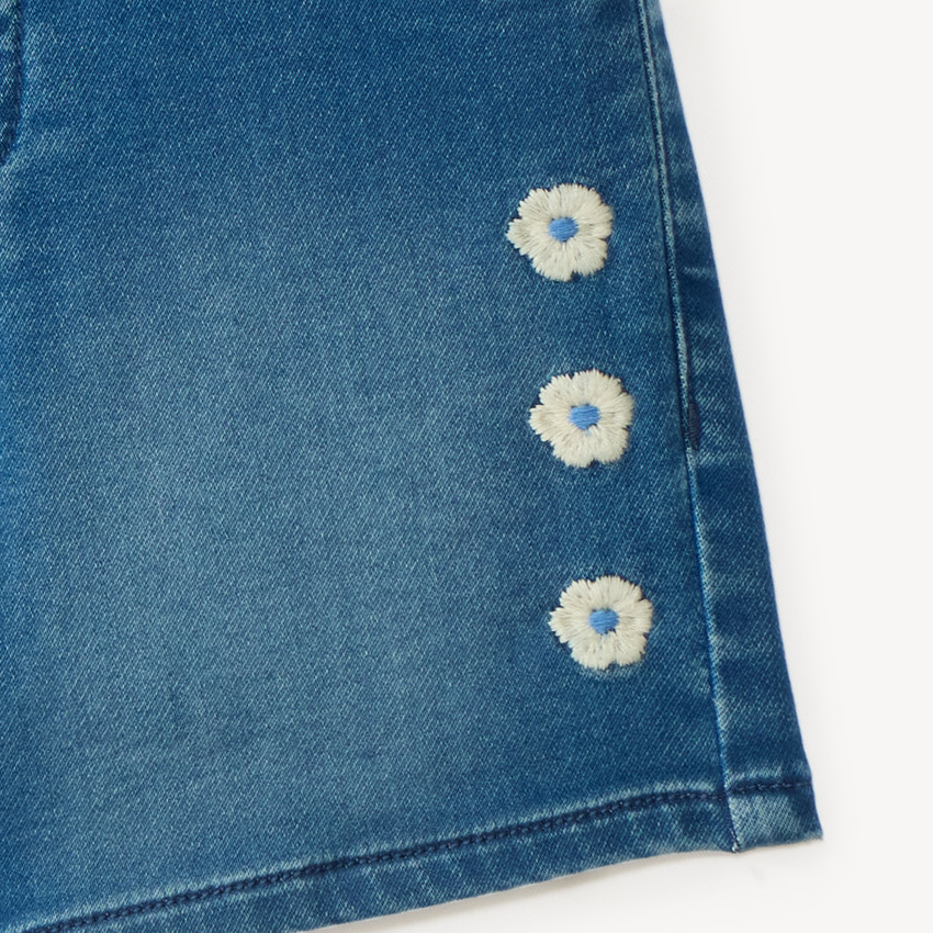 Short en jean avec broderie fleur pour fille 