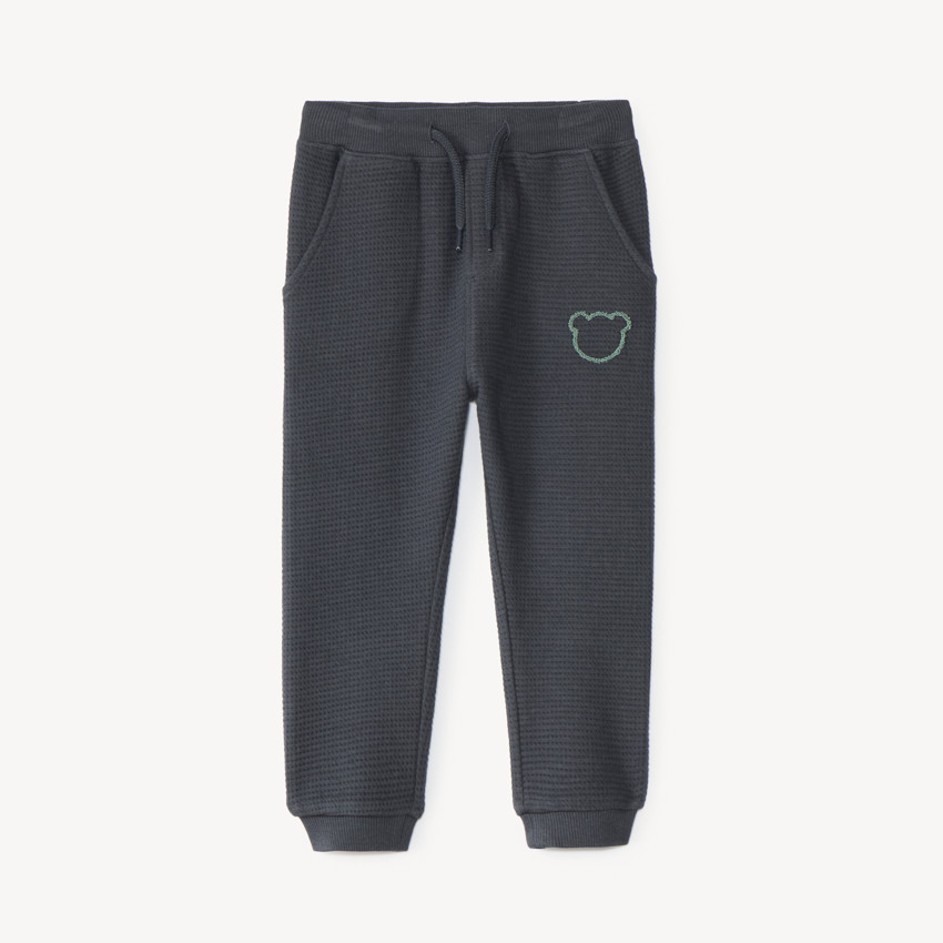 Pantalon de jogging bébé garçon en maille nid d'abeille motif ourson