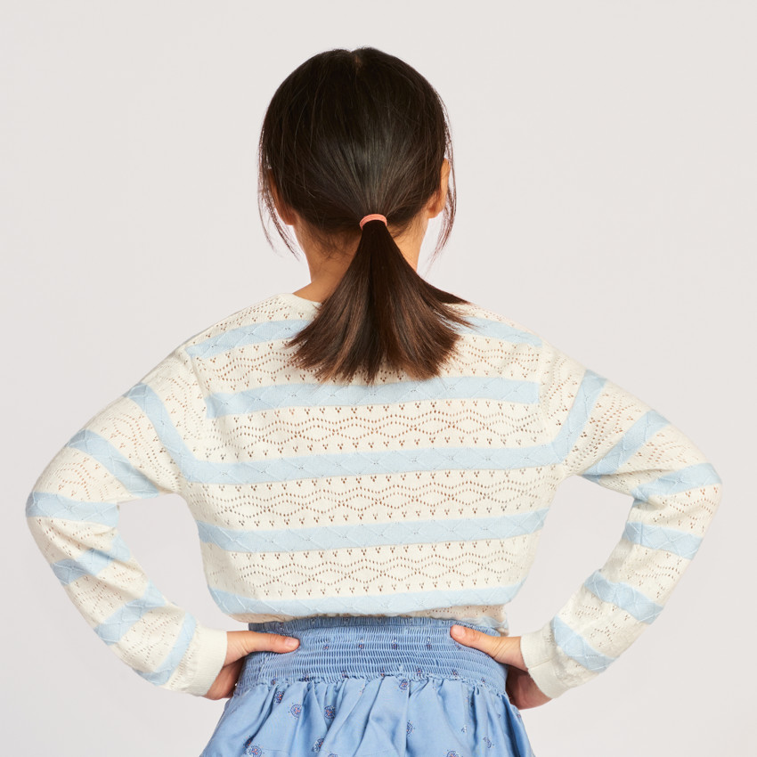 Pull en tricot ajouré et rayé pour fille 
