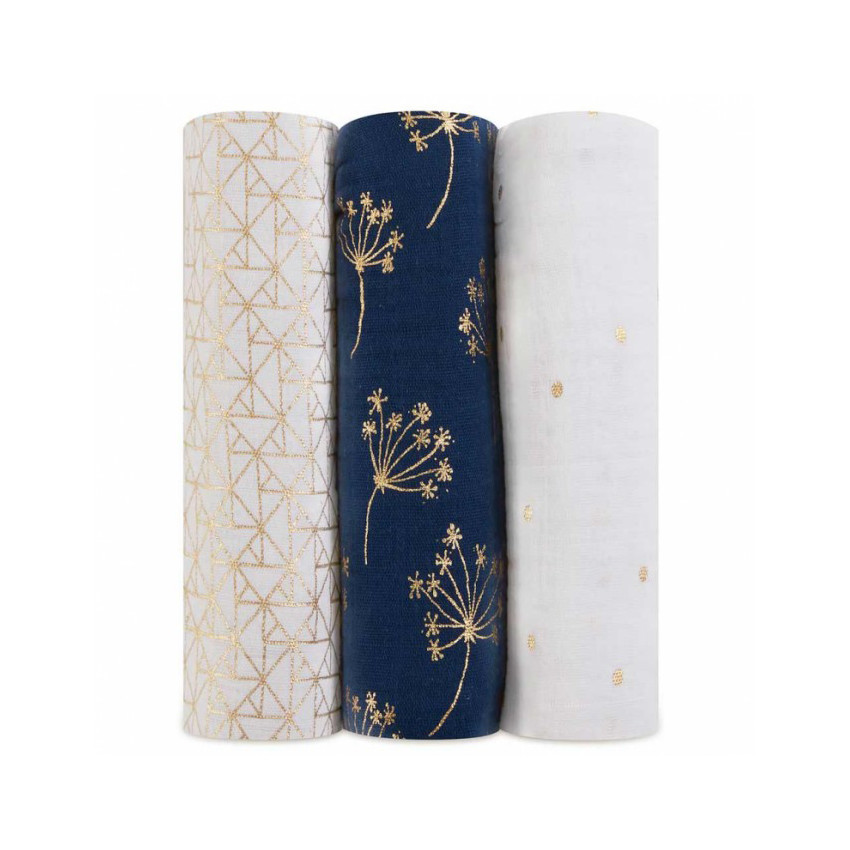 Set de 3 maxi-langes en mousseline 120 x 120 cm - Gold Métalisé 