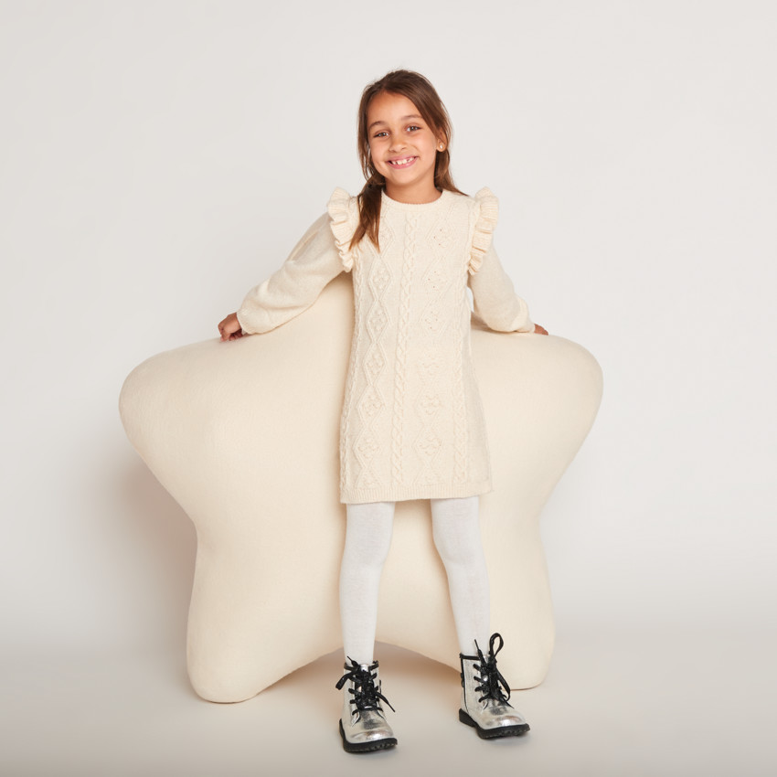 Robe manches longues en tricot uni pour fille