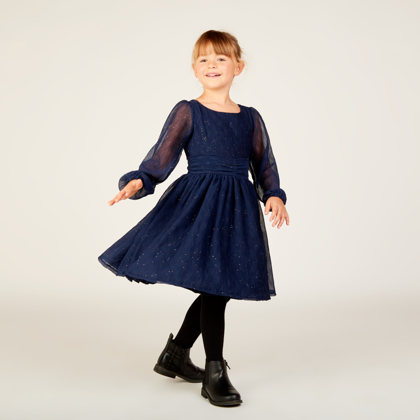 Robe de fête manches longues en crêpe pailletée pour fille