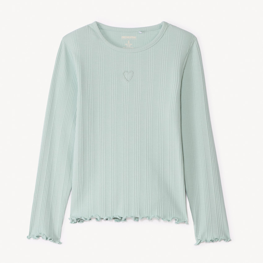 T-shirt manches longues avec cœur brodé pour fille