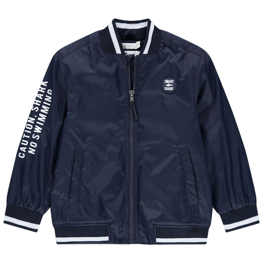 Blouson style teddy à inscriptions printées et badge 