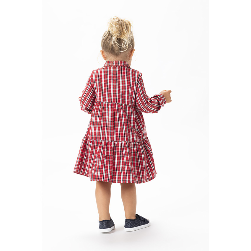 Robe manches longues en toile imprimé carreaux pour bébé fille 