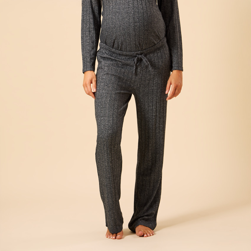 Set pyjama 2 pièces uni effet côtelé pour femme 