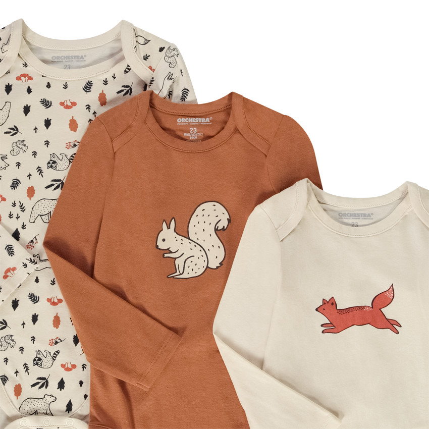 Lot de 7 bodies manches longues animaux pour bébé garçon avec ouvertures différentes selon l'âge 