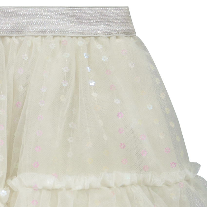 Jupe en tulle volanté avec sequins fleurs irisés pour bébé fille 